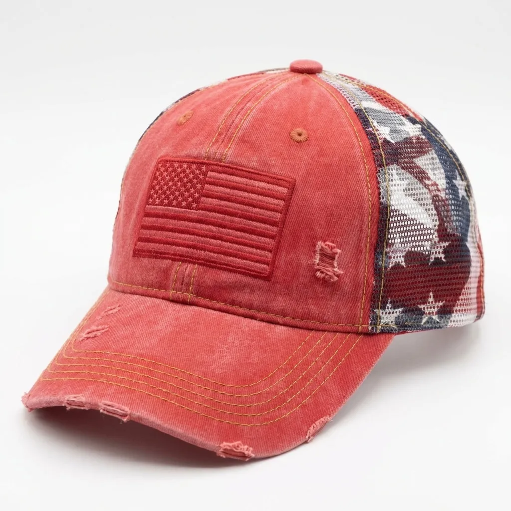 American Flag Ponytail Embroidered Hat -📦Free Shipping Over $39