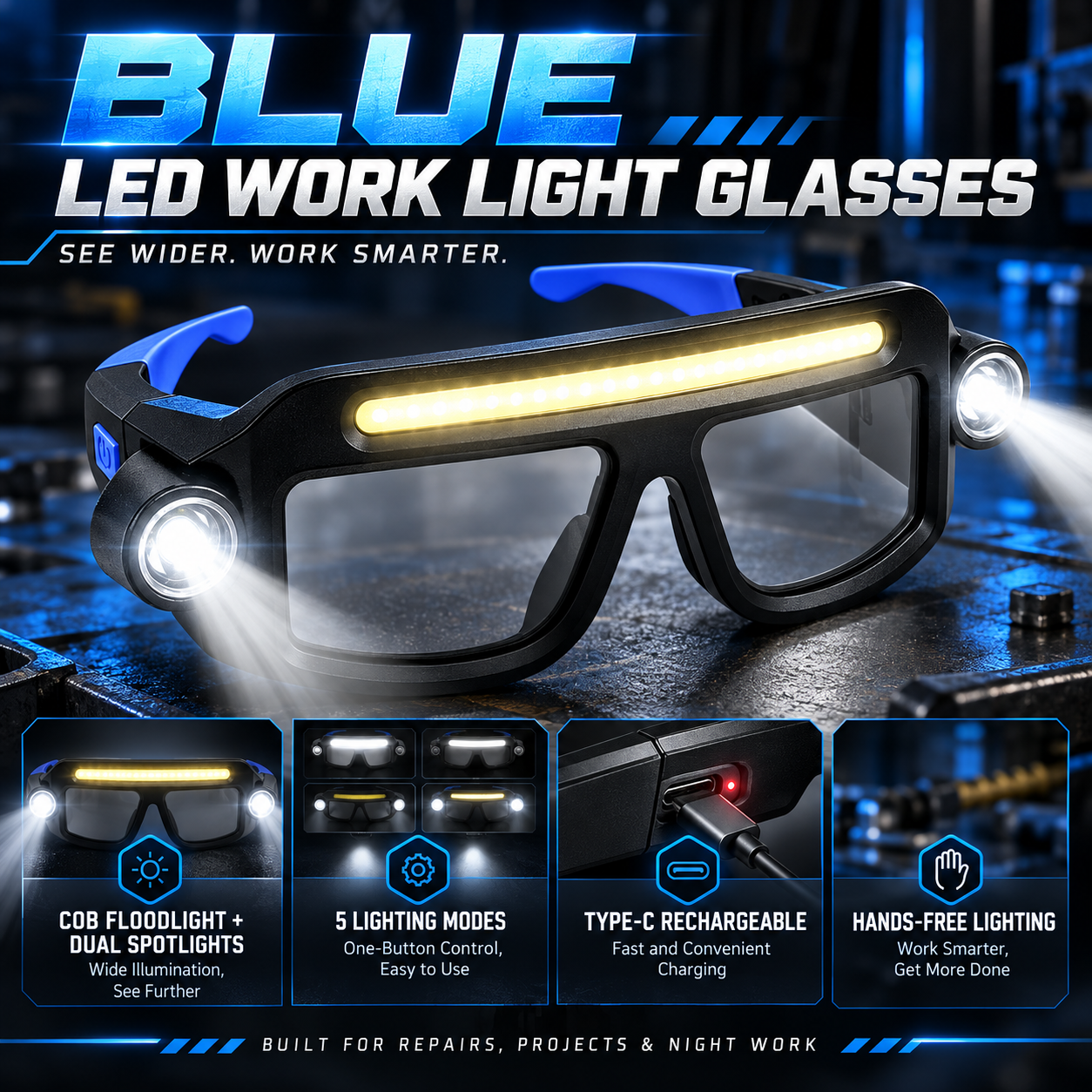 Rechargeable LED Headlamp Glasses