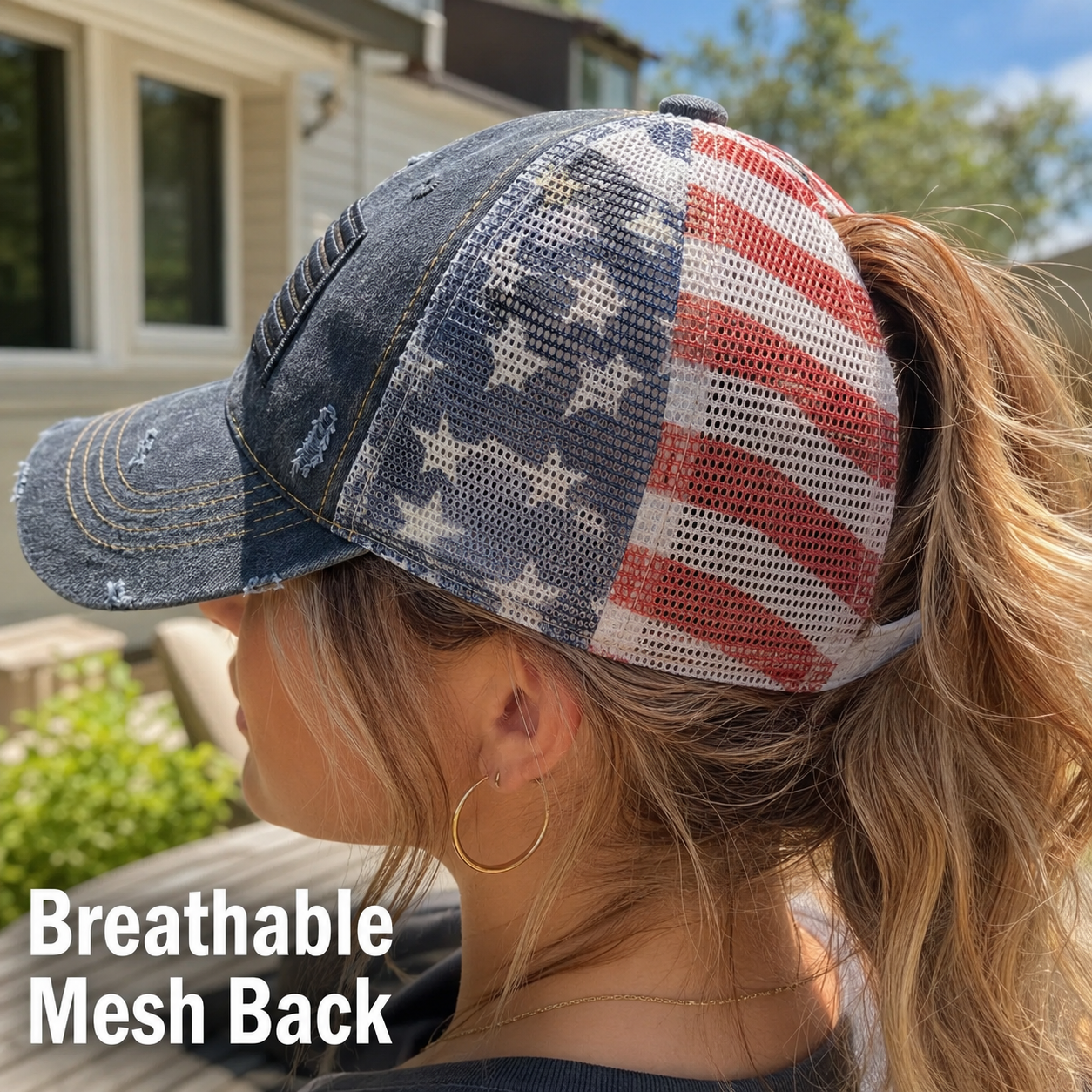 American Flag Ponytail Embroidered Hat
