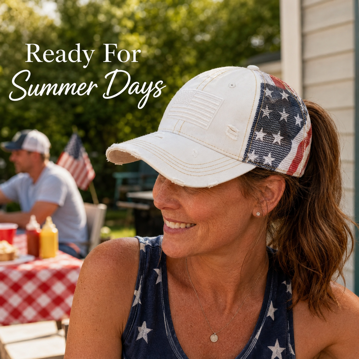 American Flag Ponytail Embroidered Hat