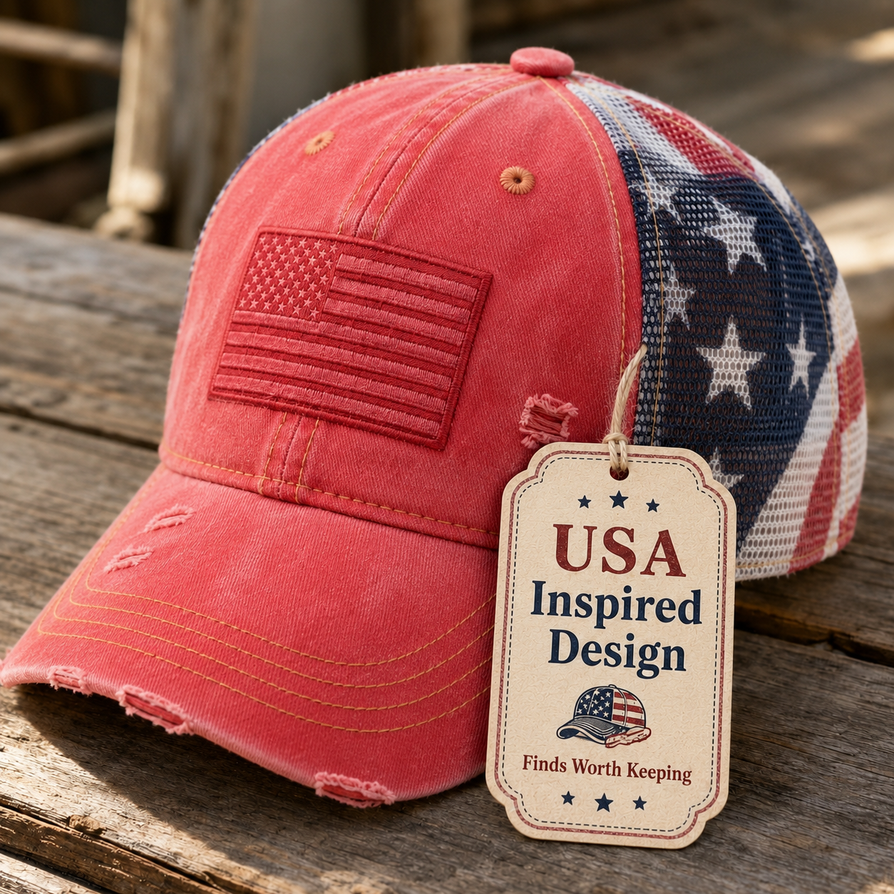 American Flag Ponytail Embroidered Hat