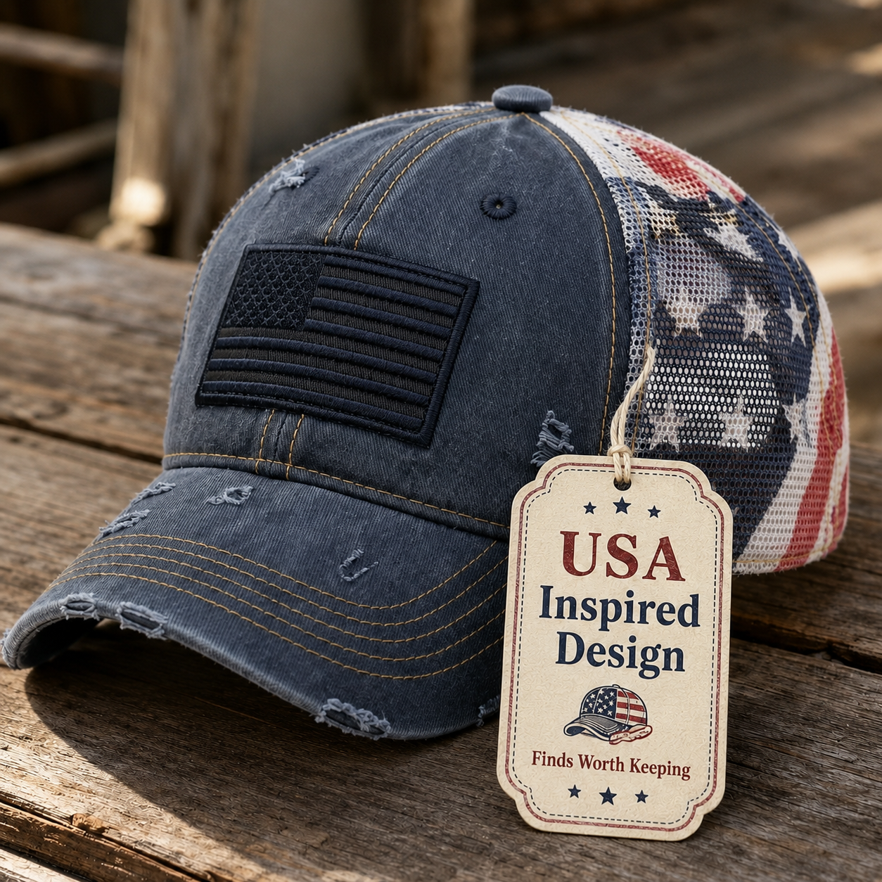 American Flag Ponytail Embroidered Hat