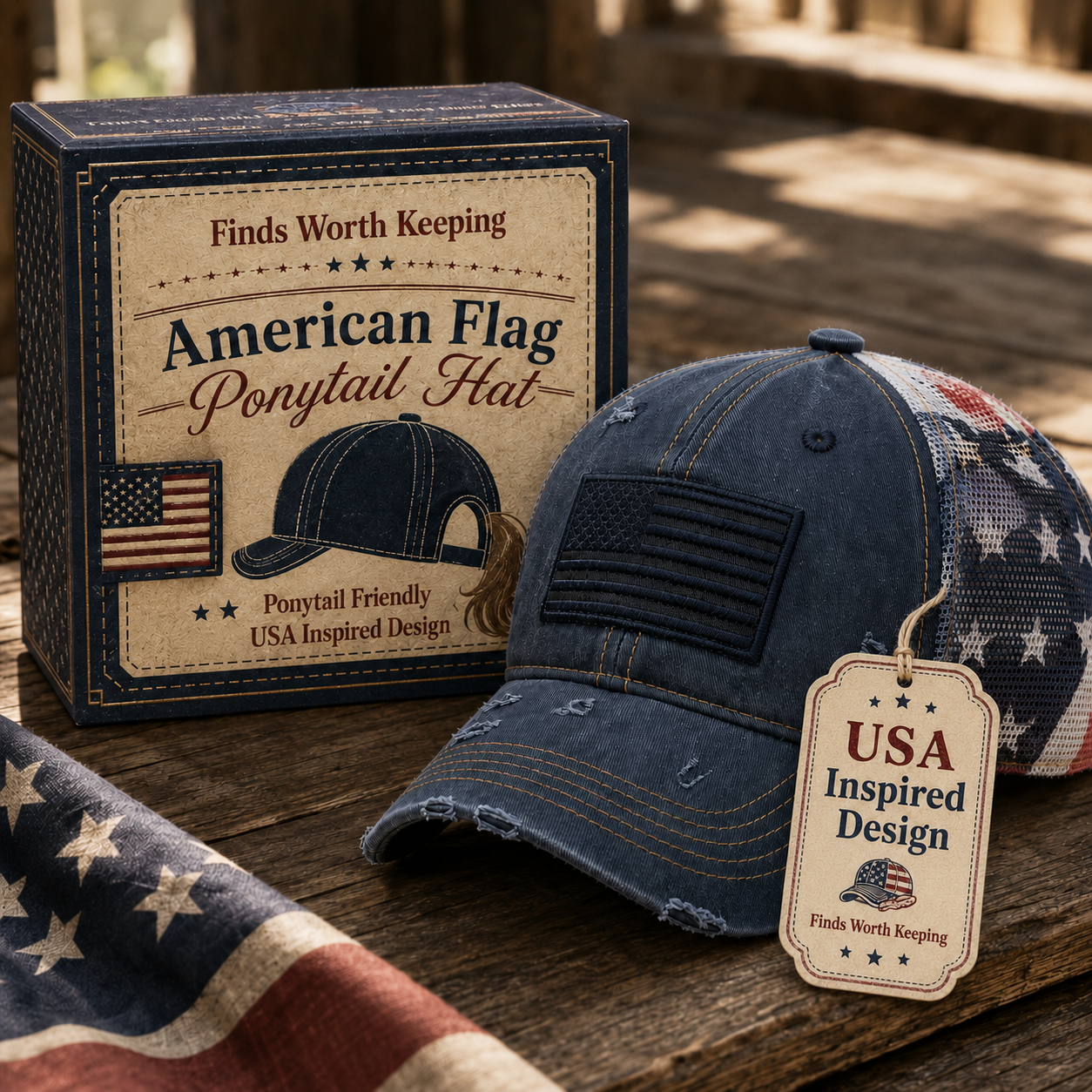 American Flag Ponytail Embroidered Hat