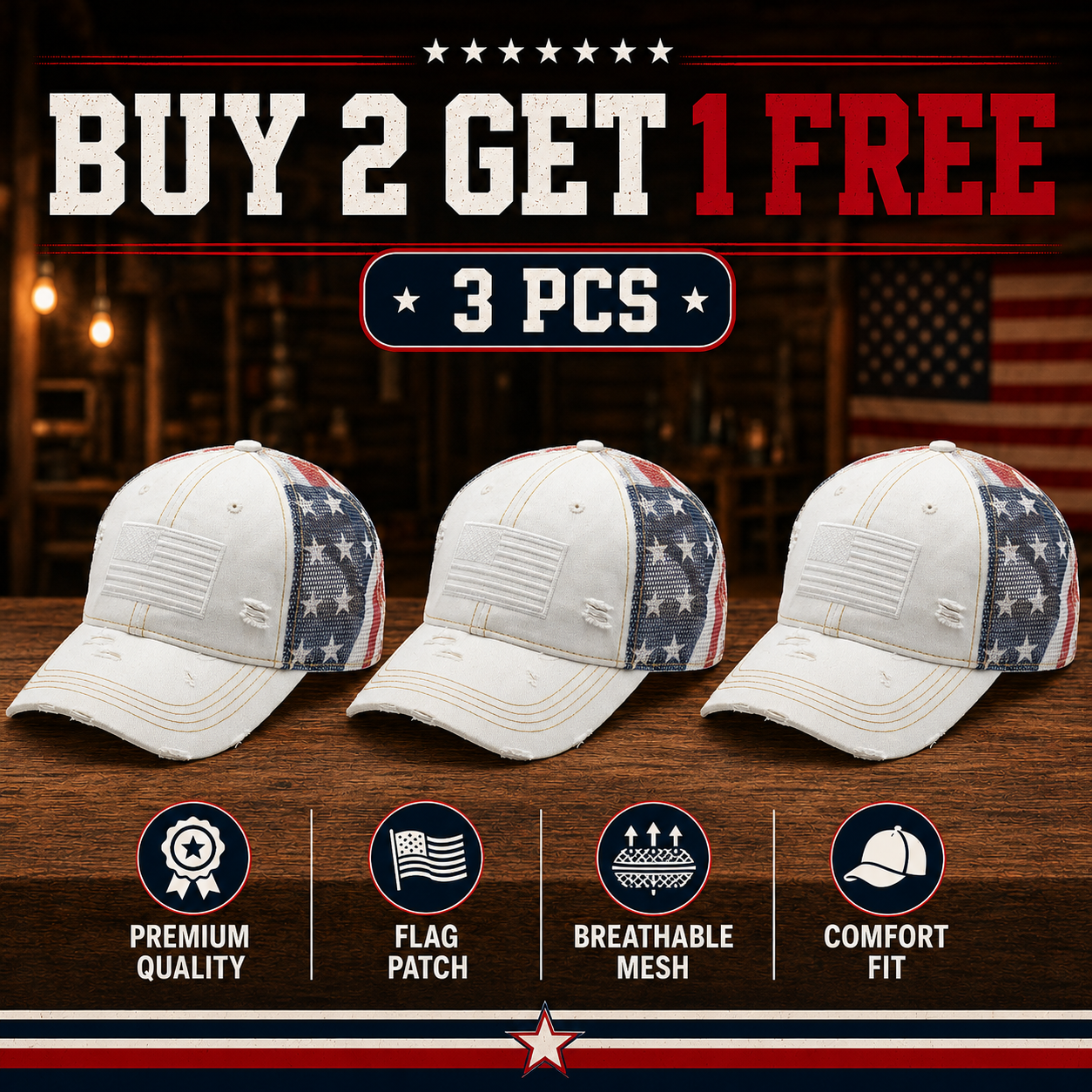 American Flag Ponytail Embroidered Hat
