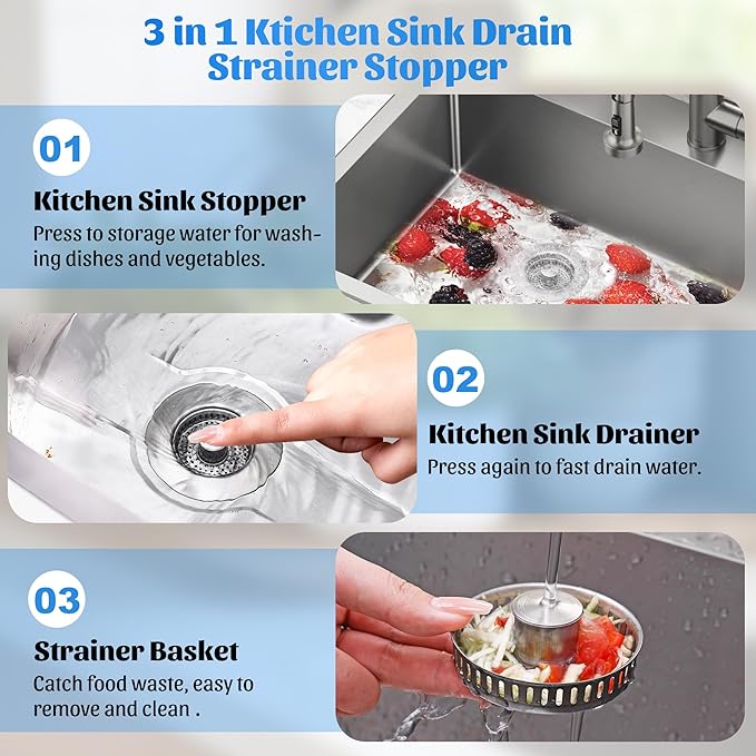 LAST DAY PROMOTION🔥2025 Upgrade 3 in 1 Kitchen Sink Drain Strainer Kitchen Gadgets