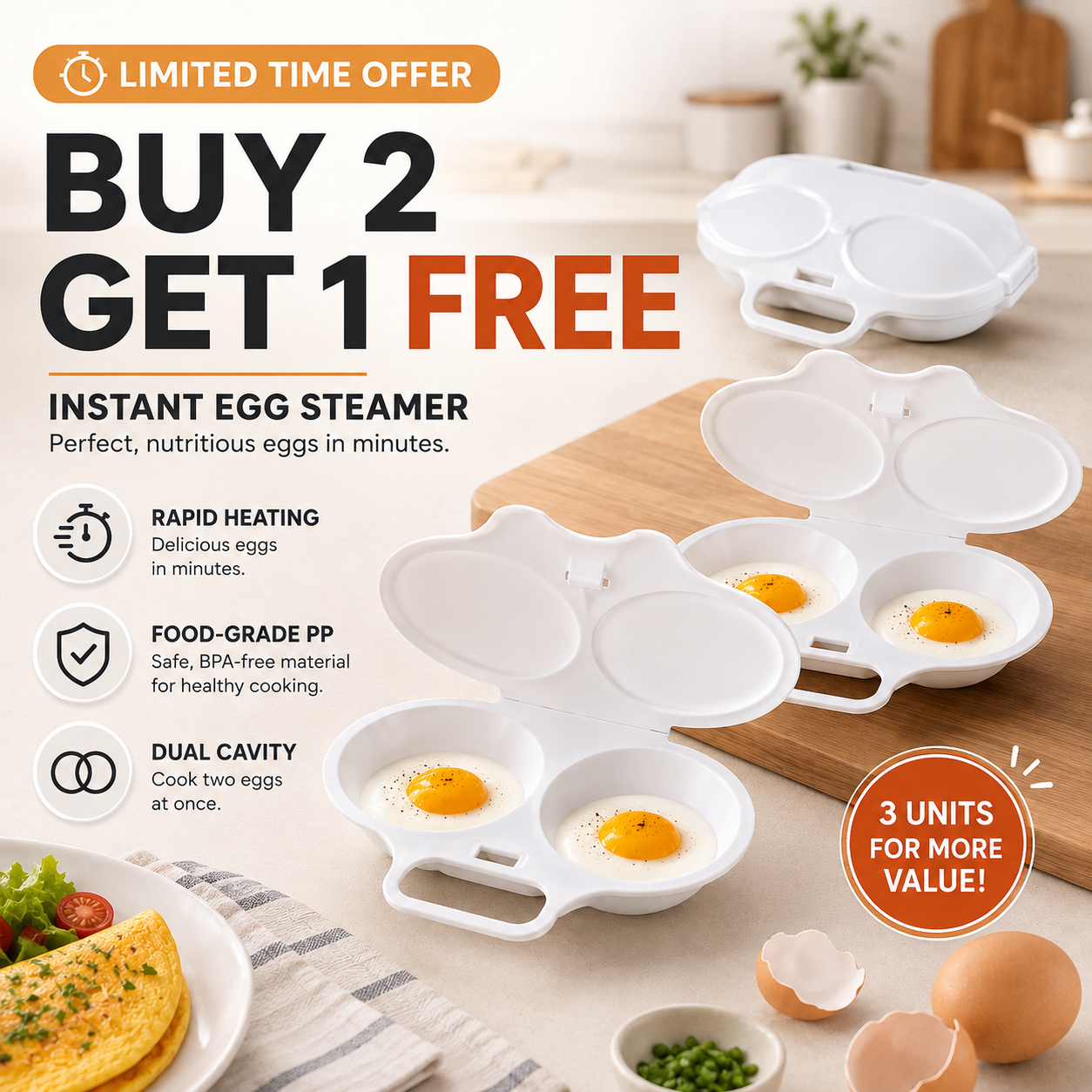 💞50K+ SOLD! 🥗 Microwave Egg Poacher🥳Dual‑cavity, non‑stick & easy clean. Healthier than frying – stock up & save! ✅