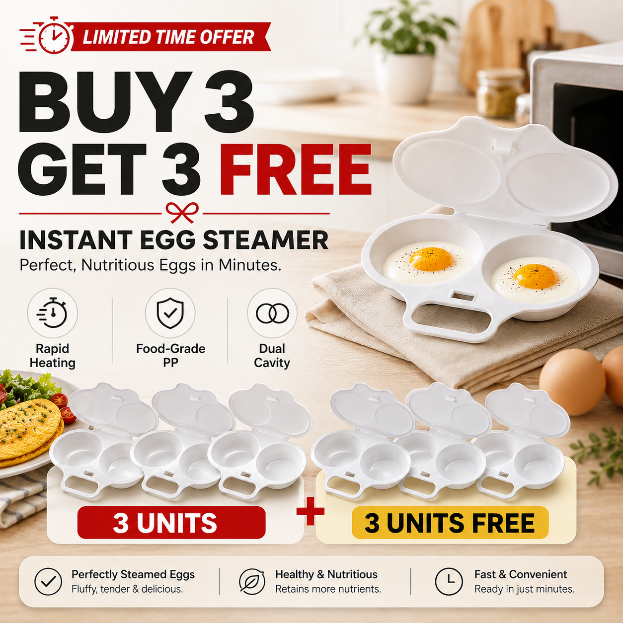 💞50K+ SOLD! 🥗 Microwave Egg Poacher🥳Dual‑cavity, non‑stick & easy clean. Healthier than frying – stock up & save! ✅