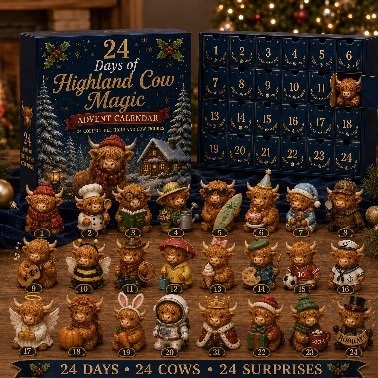 🎄Christmas Sale 49％ OFF🐮 24 Days of Highland Cow Advent Calendar