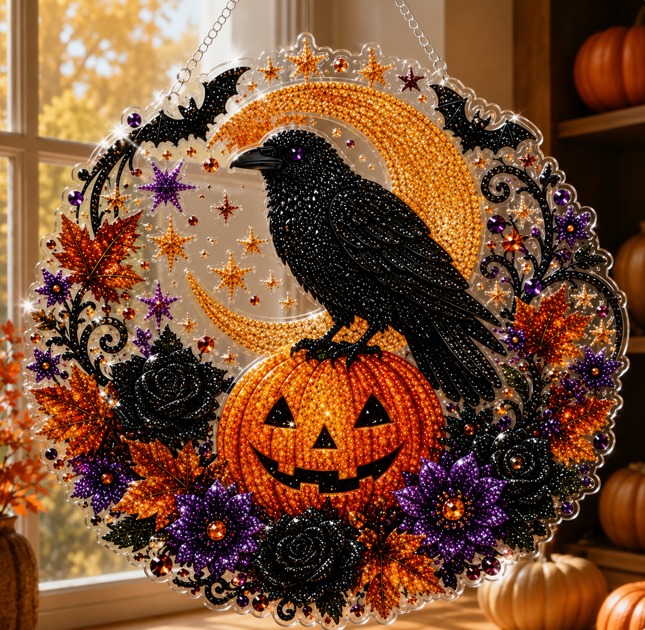🔥Last Day 50% OFF-🎃Halloween Black Cat Moon Diamond Art Hanging Ornament Kit
