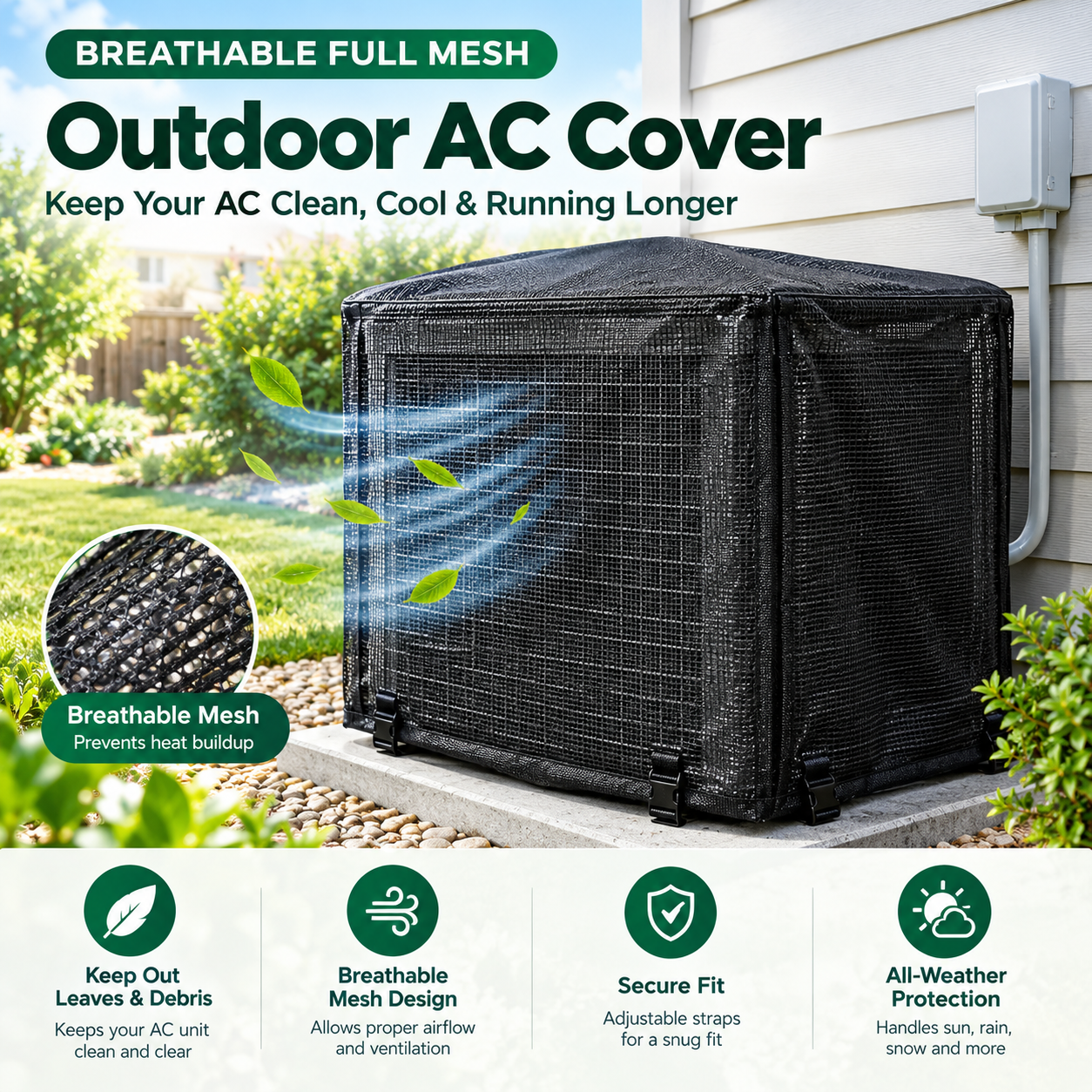 ❄️ Heavy-Duty Mesh AC Cover – All-Season Outdoor Protection-Buy 2 Free shipping
