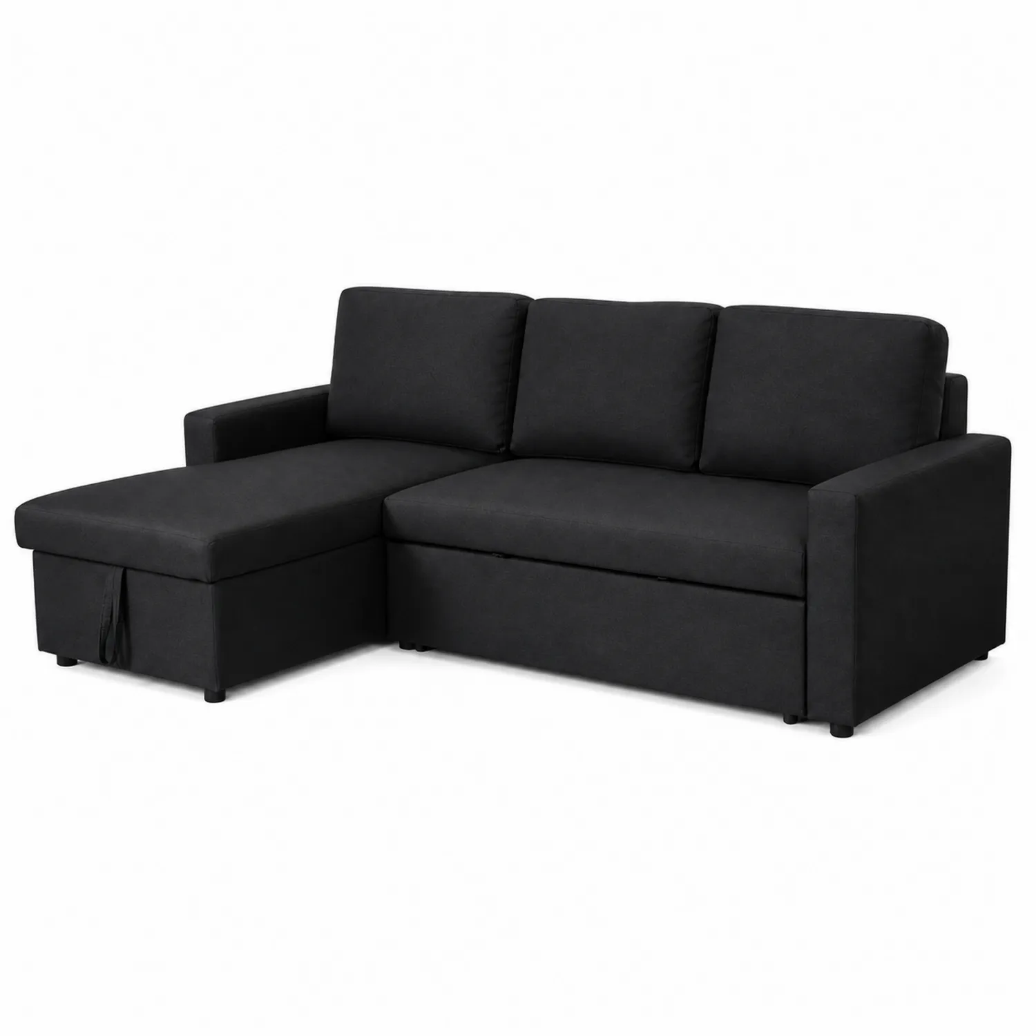 Sofa narożna rozkładana lewostronna czarna 245 cm poliester