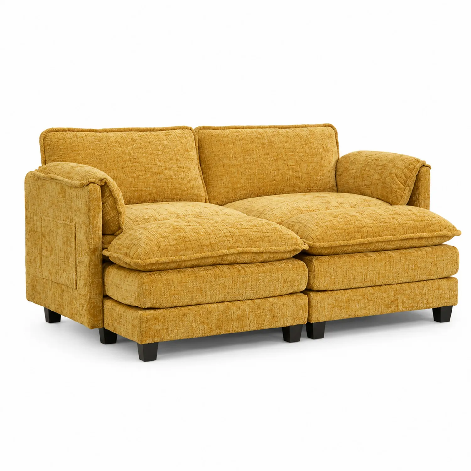 Sofa trzyosobowa z tkaniny, żółta