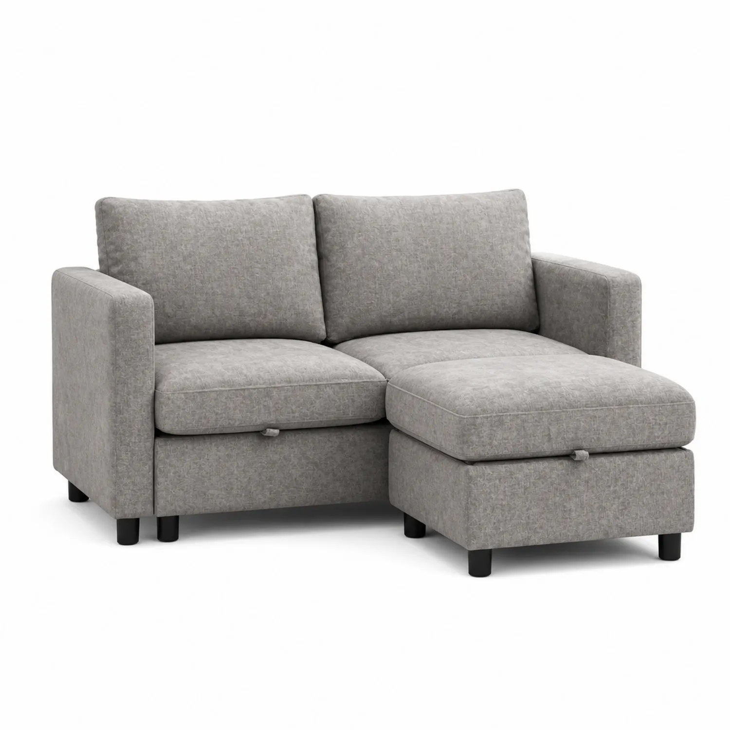 Dwuosobowa sofa narożna z poliestru z elementami drewnianymi Szara