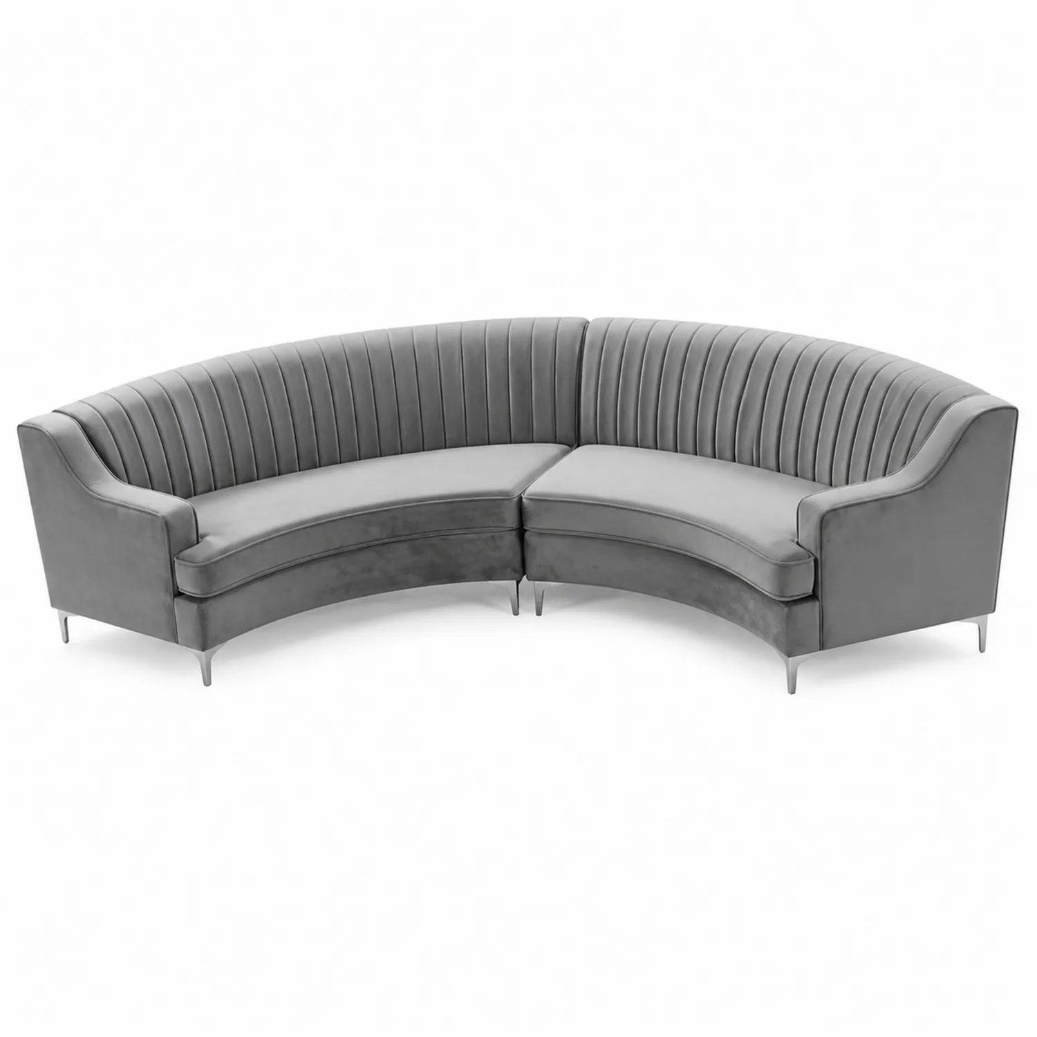 Sofa narożna półokrągła szary welur 250x100x90 cm