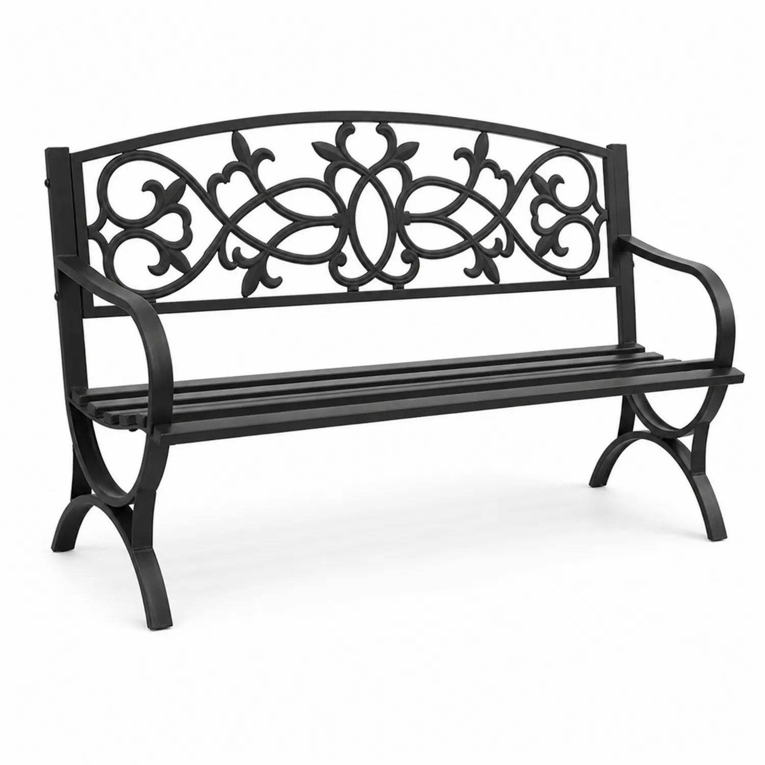 Ławka ogrodowa metalowa z oparciem 126 cm Czarny