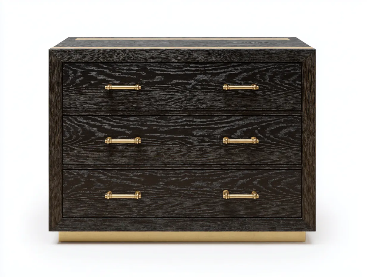 Cómoda de dormitorio de madera 100x45x85 cm - negro ébano y dorado - 3 cajones de estilo elegante