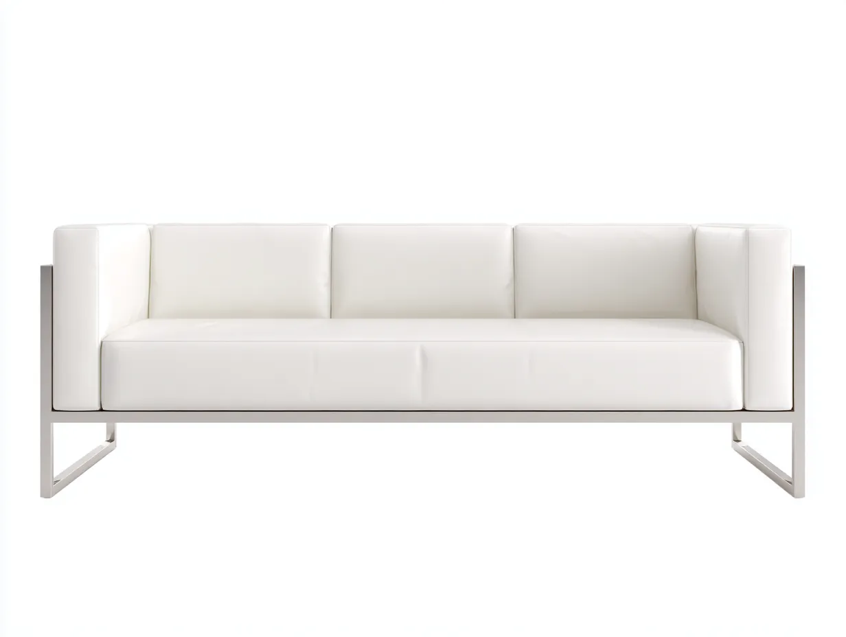 Sofá de exterior de 3 plazas 194x82x76 cm - blanco roto y gris claro - para terraza y patio - estructura metálica vista con diseño lineal