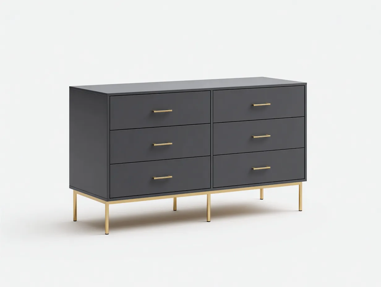 Cómoda moderna de 6 cajones 120x42x82 cm - gris oscuro y dorado - para dormitorio
