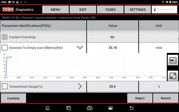 Quickly graph one or more PIDs on the read live data screen while still being able to scroll through the different PIDs.