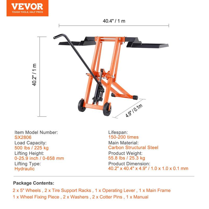 Lawn Mower Lift with Hydraulic Jack, 500 Lbs Weight Capacity