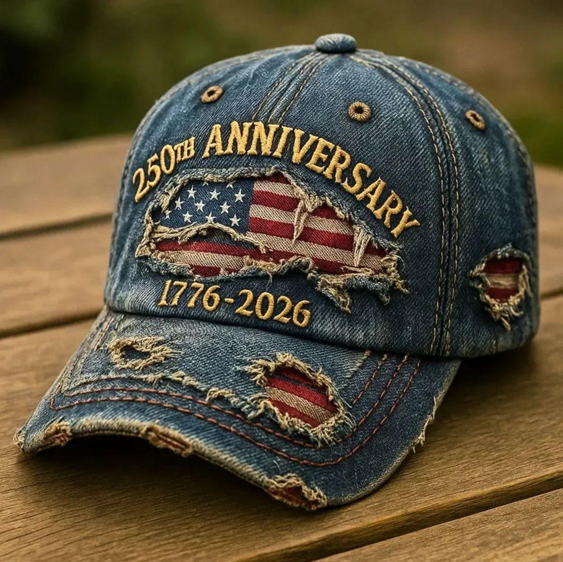 250th Anniversary 1776-2026 Distressed Denim Baseball Cap for Men American Flag Embroidery Vintage Washed Relaxed Fit Daily Casual Outdoor Spring Summer History Enthusiasts Patriotic Fans Fathers Husbands Friends