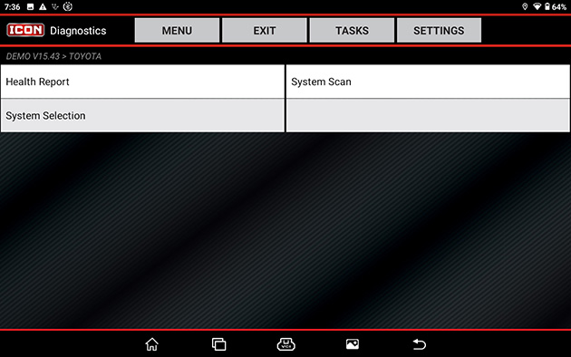 Run an All System Code Scan, detect vehicle equipment, or select a certain vehicle system to diagnose.