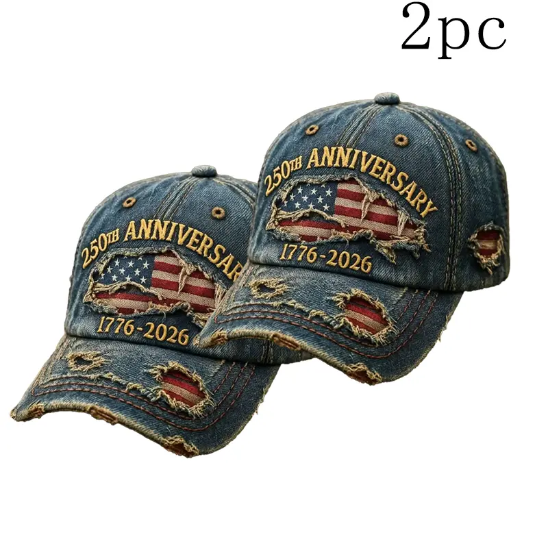 250th Anniversary 1776-2026 Distressed Denim Baseball Cap for Men American Flag Embroidery Vintage Washed Relaxed Fit Daily Casual Outdoor Spring Summer History Enthusiasts Patriotic Fans Fathers Husbands Friends