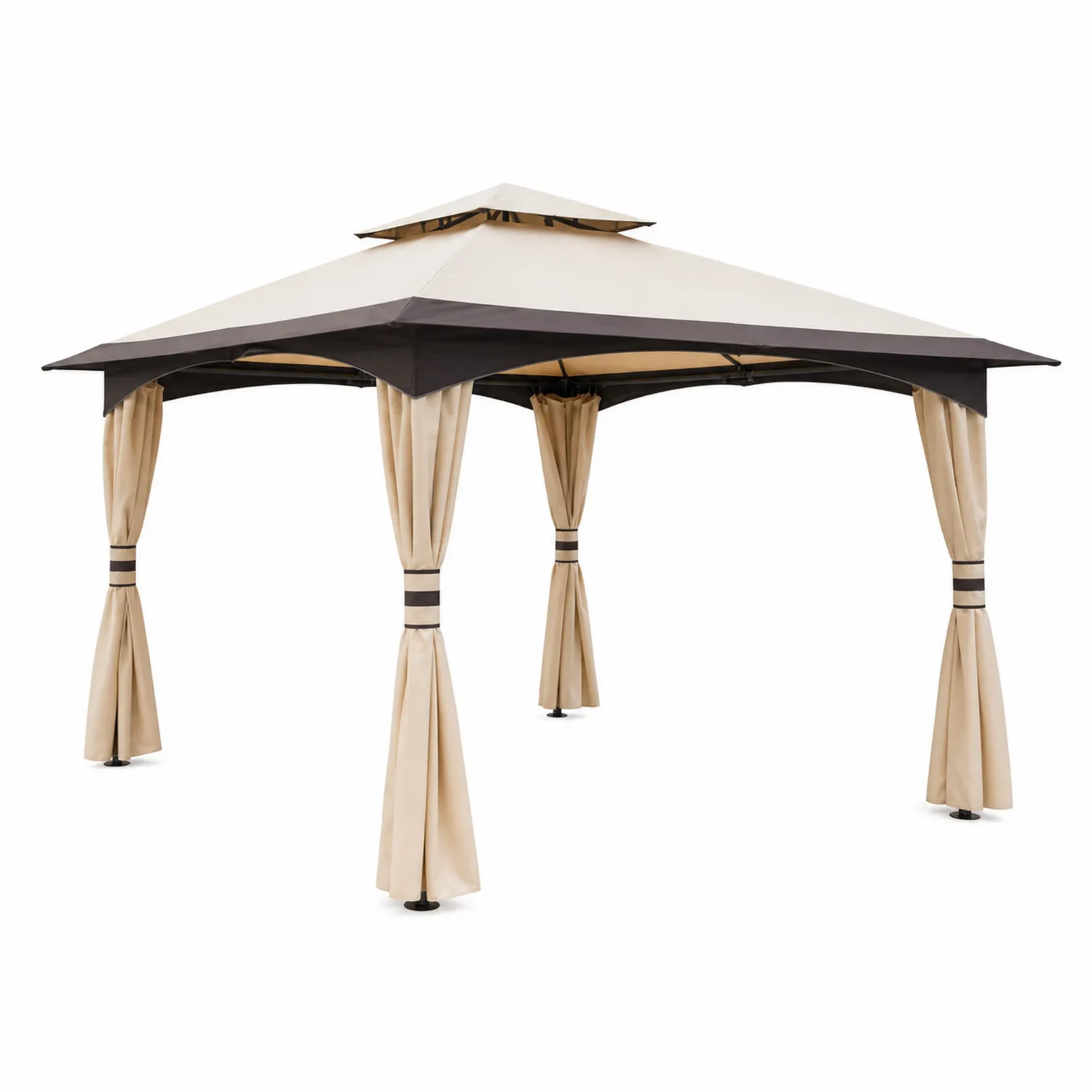 Pavillon de Jardin en Métal et Polyester 300x300 cm Beige avec Rideaux-Mavtrivaris