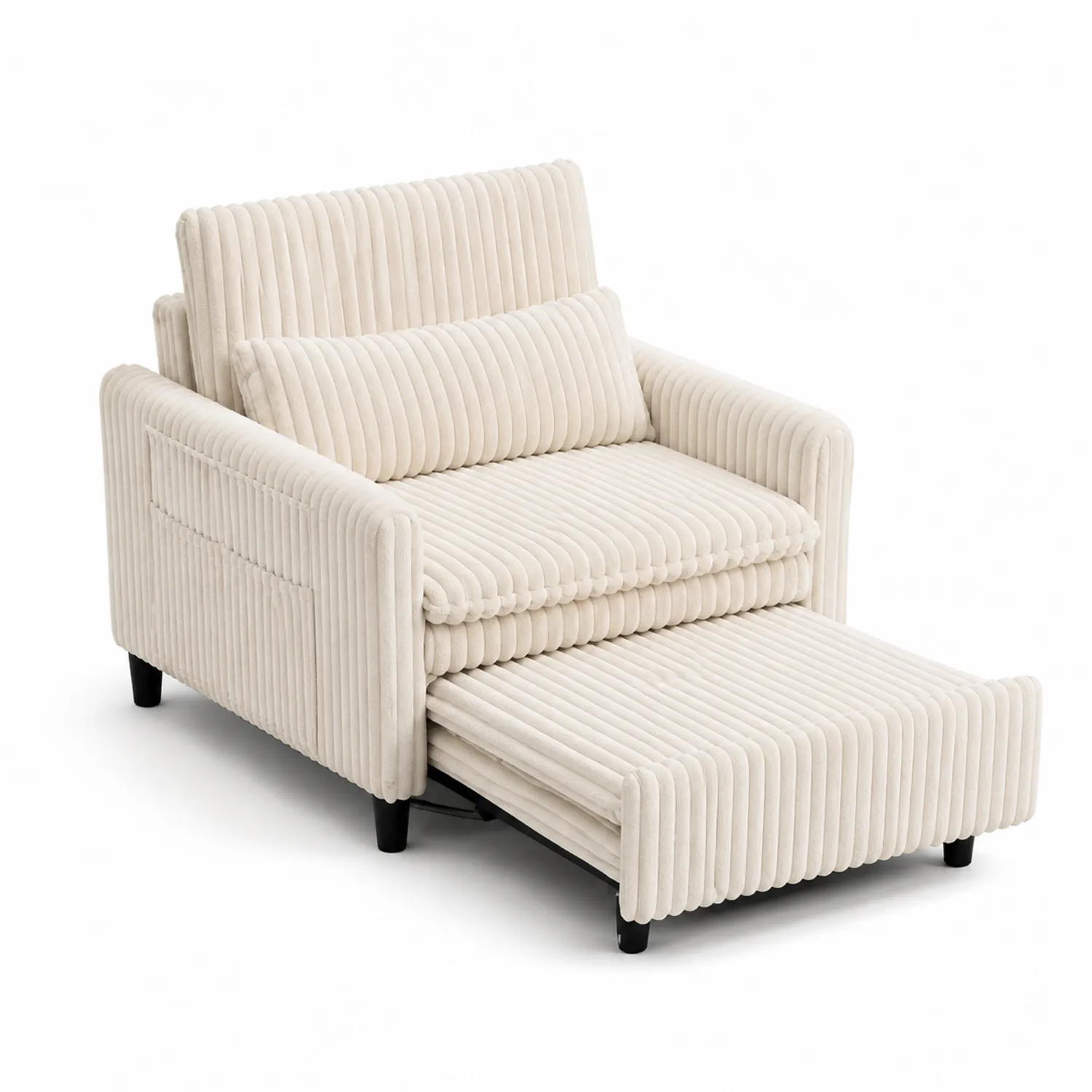 Fauteuil Convertible en Velours Crème avec Repose-pieds-Mavtrivaris