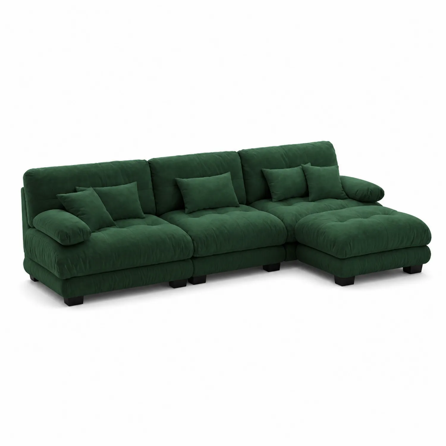Canapé modulaire en tissu vert avec méridienne-Mavtrivaris