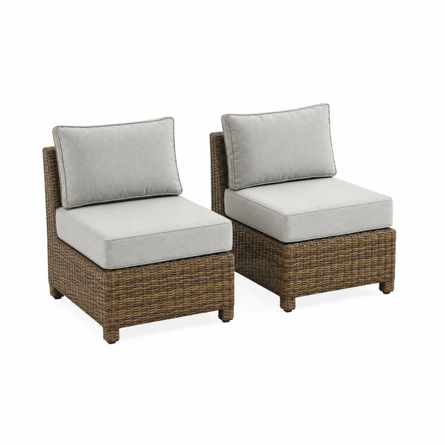 Ensemble de 2 fauteuils d'extérieur en rotin avec coussins en polyester Gris-Mavtrivaris