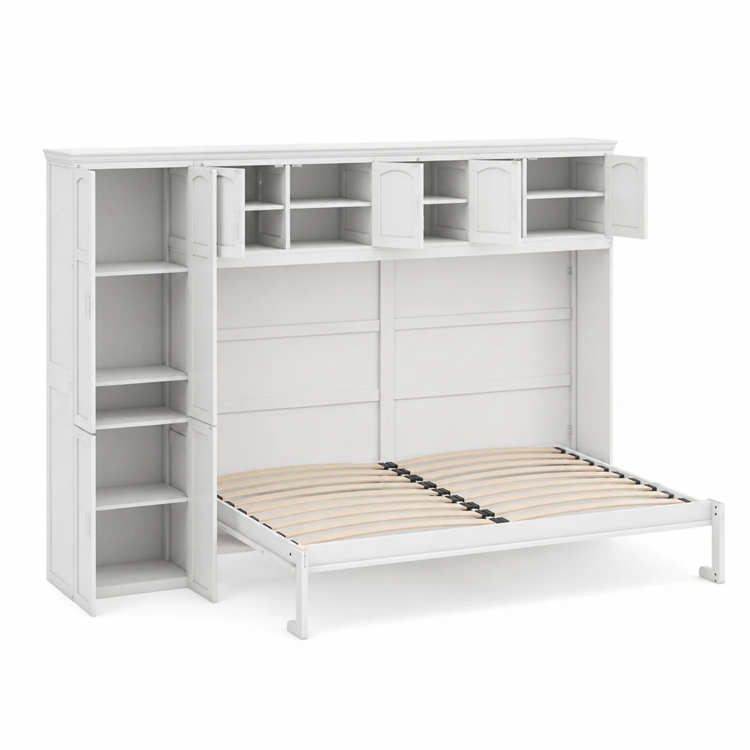 Lit escamotable avec étagères et placards en métal et bois Blanc 200x140 cm-Mavtrivaris