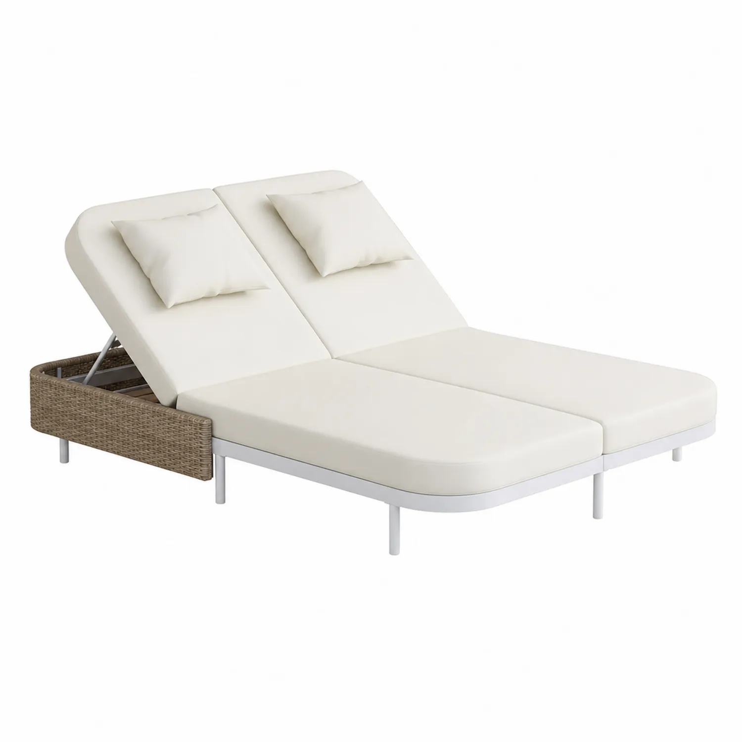 Double chaise longue en résine tressée et aluminium Crème-Mavtrivaris