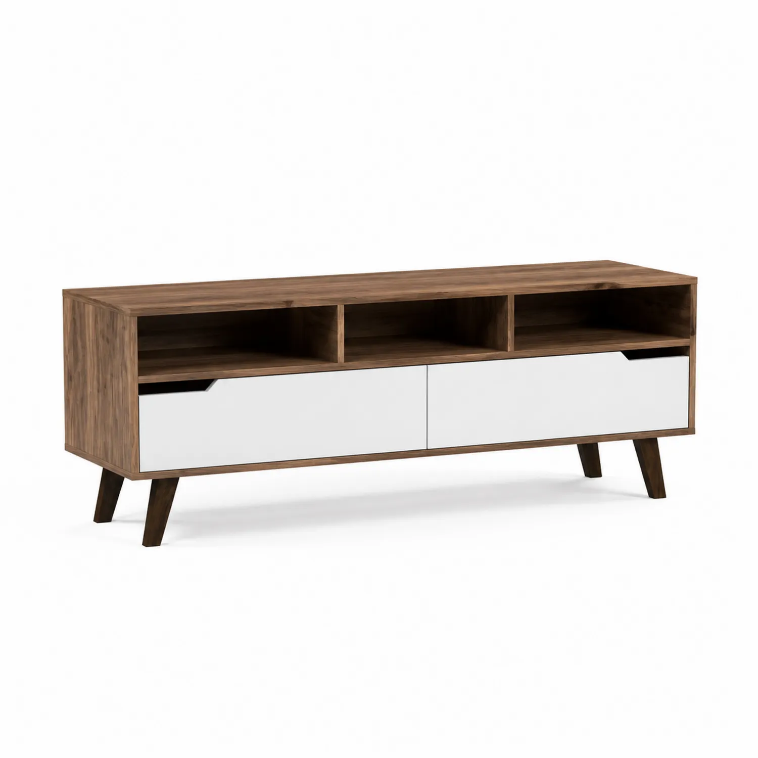 Meuble TV en Bois de Noyer et MDF Blanc-Mavtrivaris