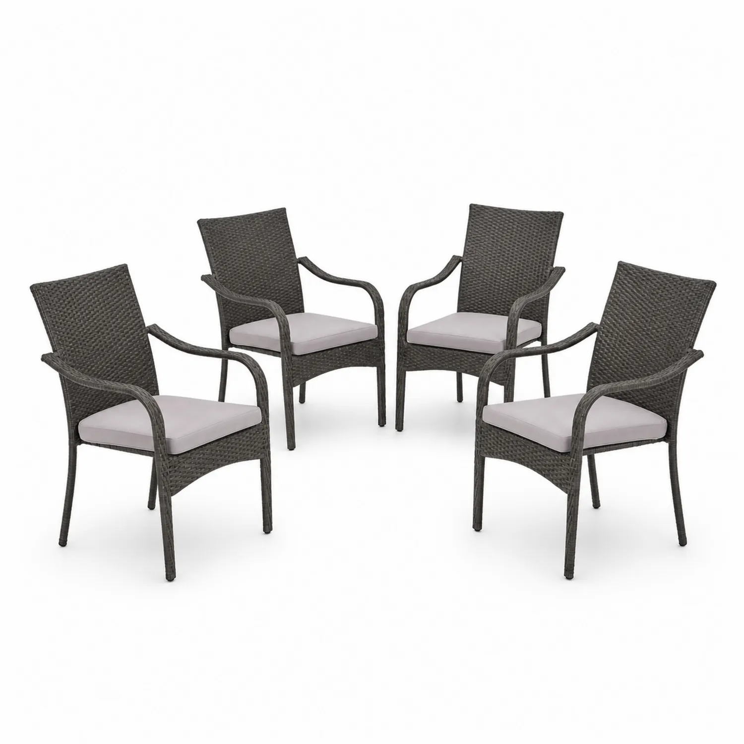 Lot de 4 chaises de jardin en rotin avec coussins gris-Mavtrivaris