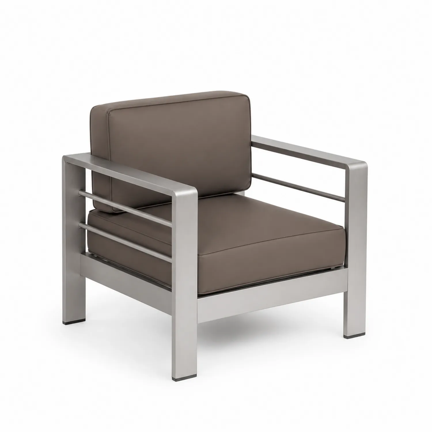 Fauteuil en acier inoxydable avec coussins marron-Mavtrivaris