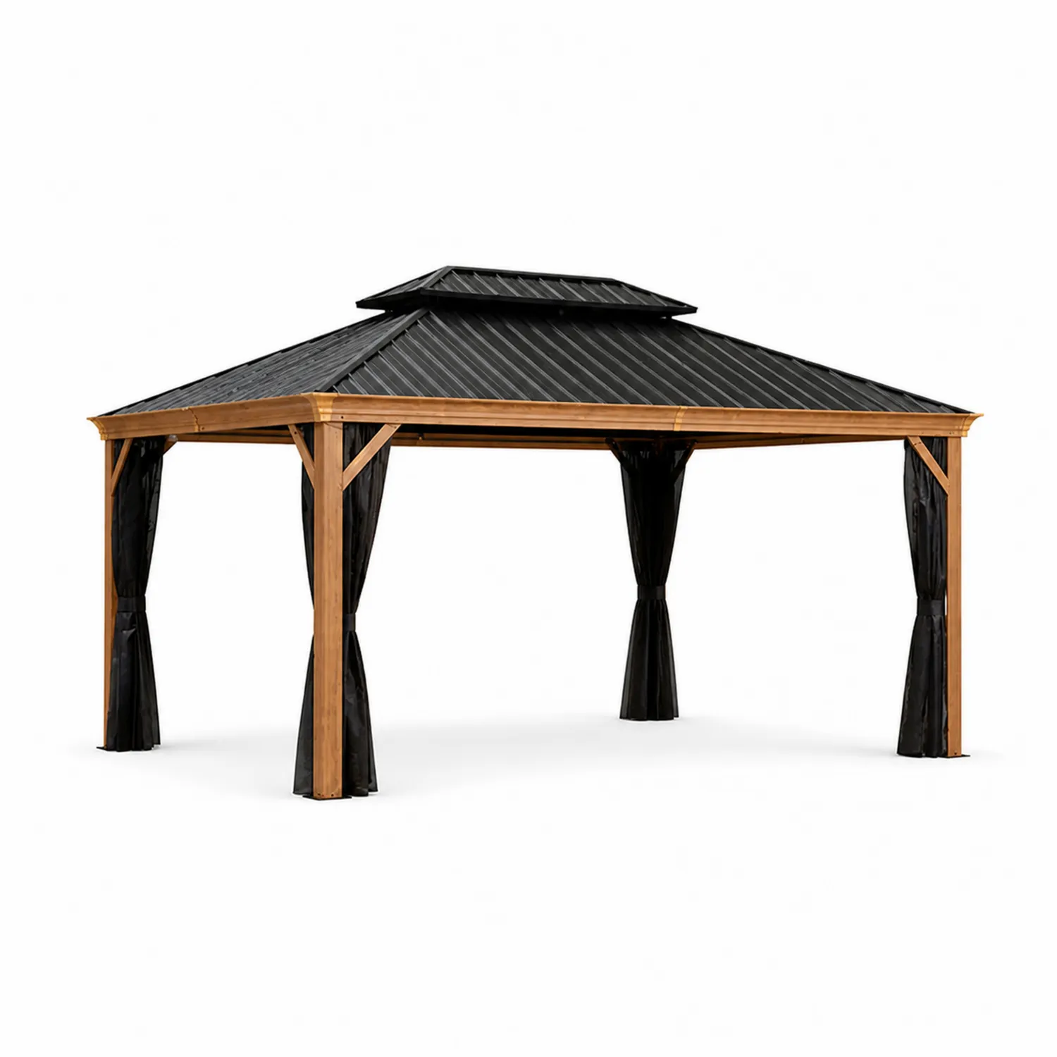 Tonnelle de Jardin en Aluminium avec Toit en Acier et Rideaux-Mavtrivaris