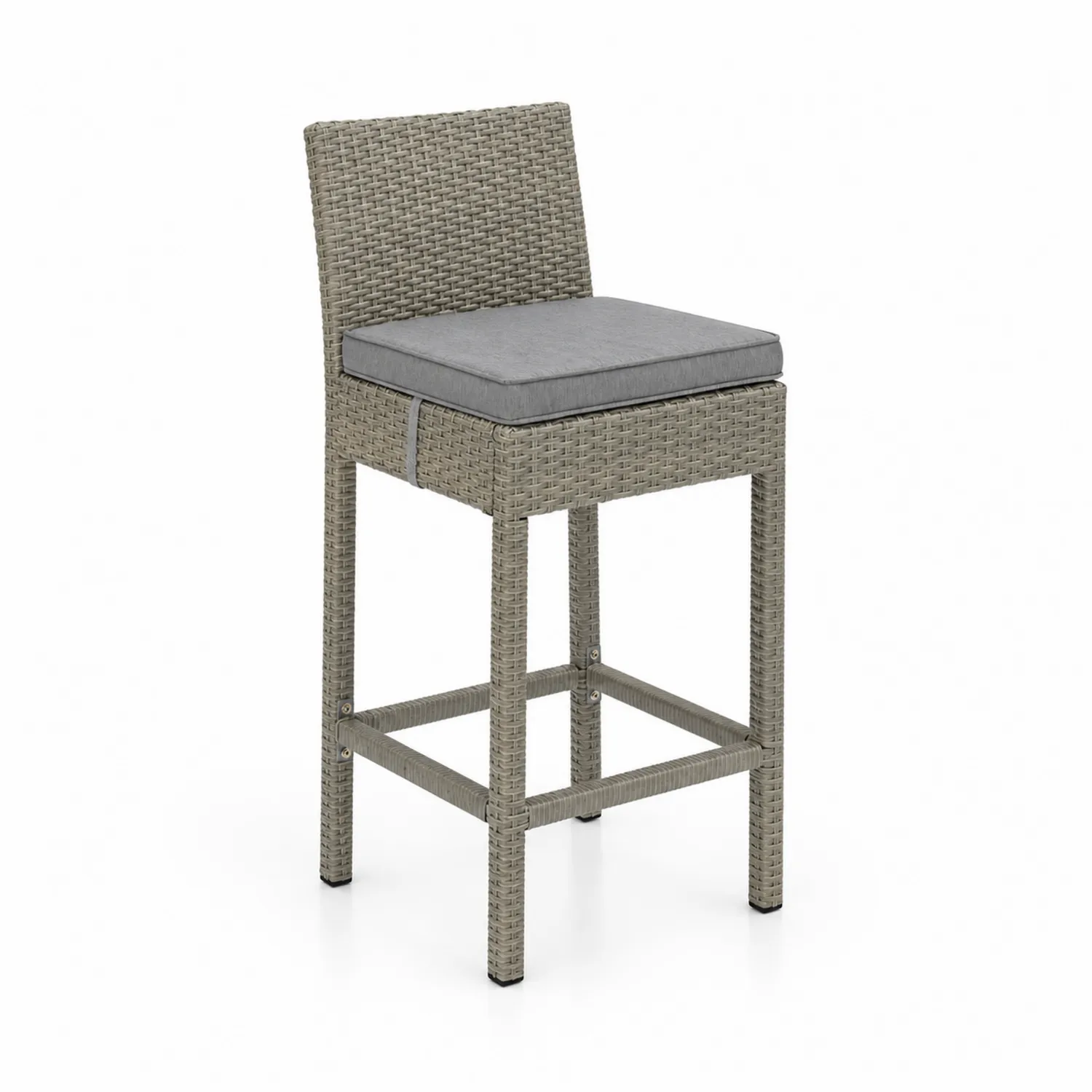 Tabouret en résine tressée avec coussin Gris-Mavtrivaris