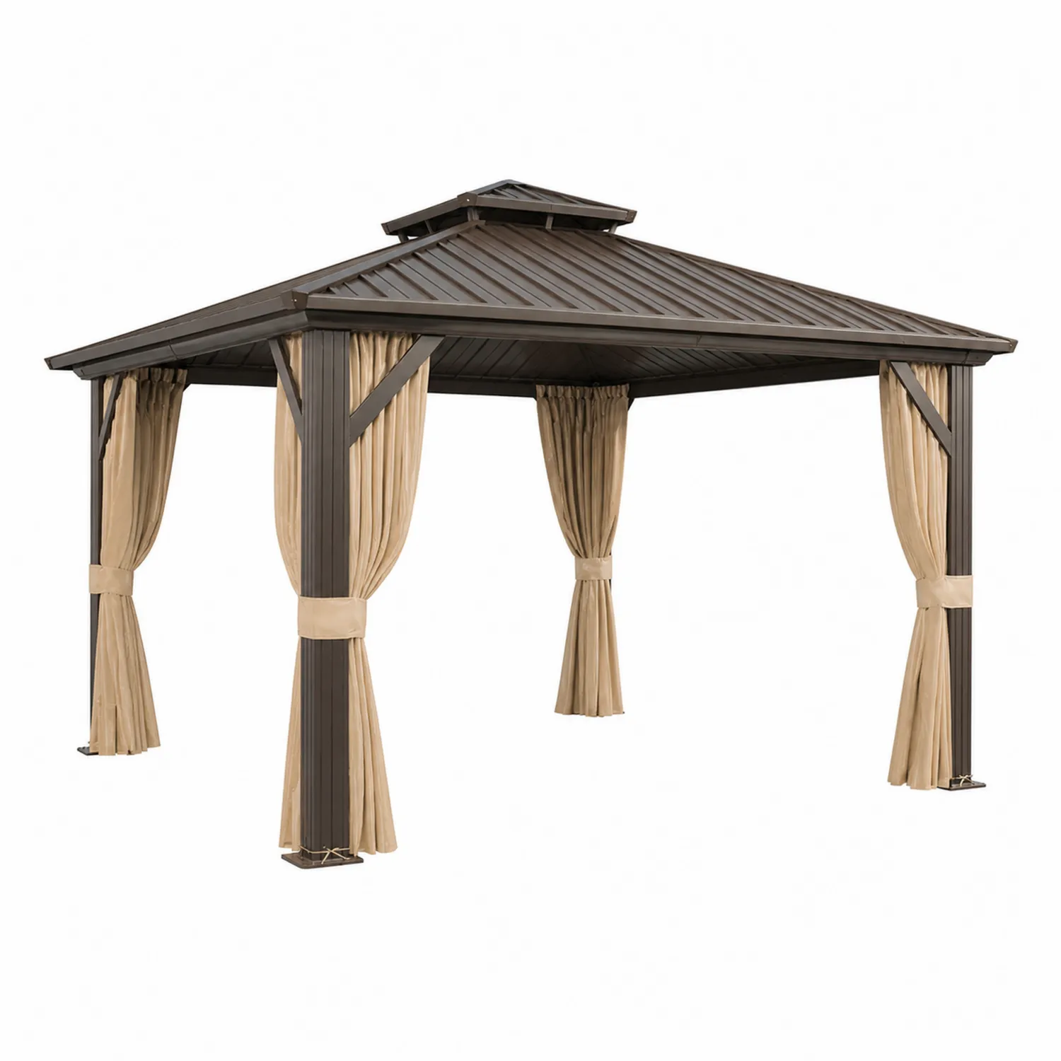 Tonnelle de jardin en aluminium avec rideaux 3x3 m Marron et Beige-Mavtrivaris