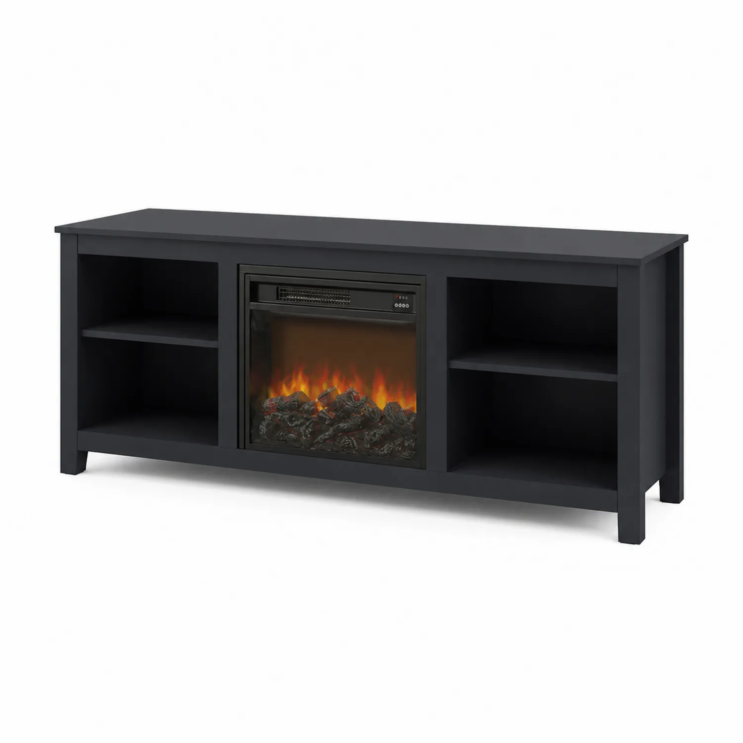 Meuble TV avec cheminée électrique intégrée en bois composite Noir-Mavtrivaris