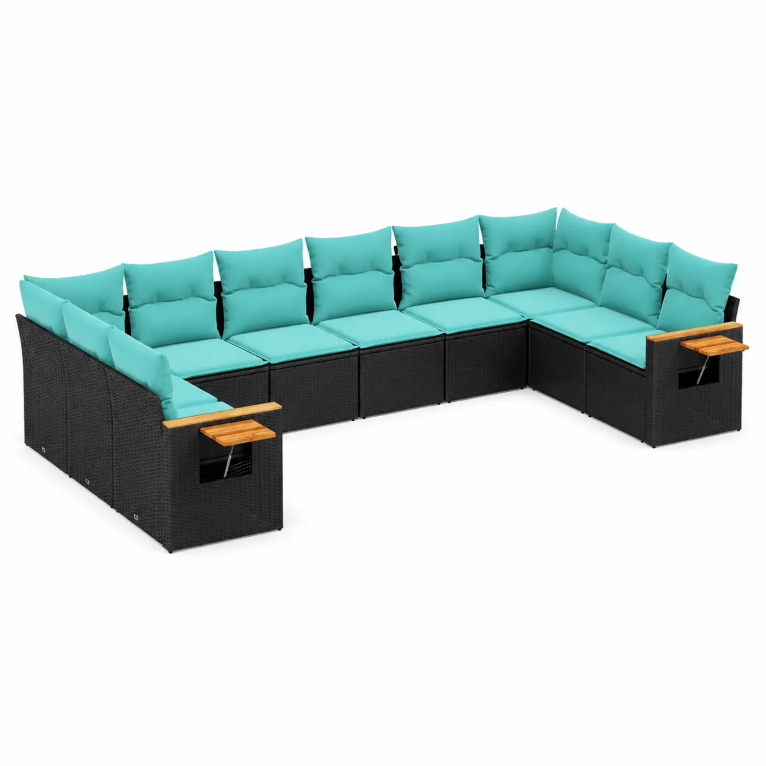 Ensemble de canapé d'angle en rotin avec coussins turquoise-Mavtrivaris