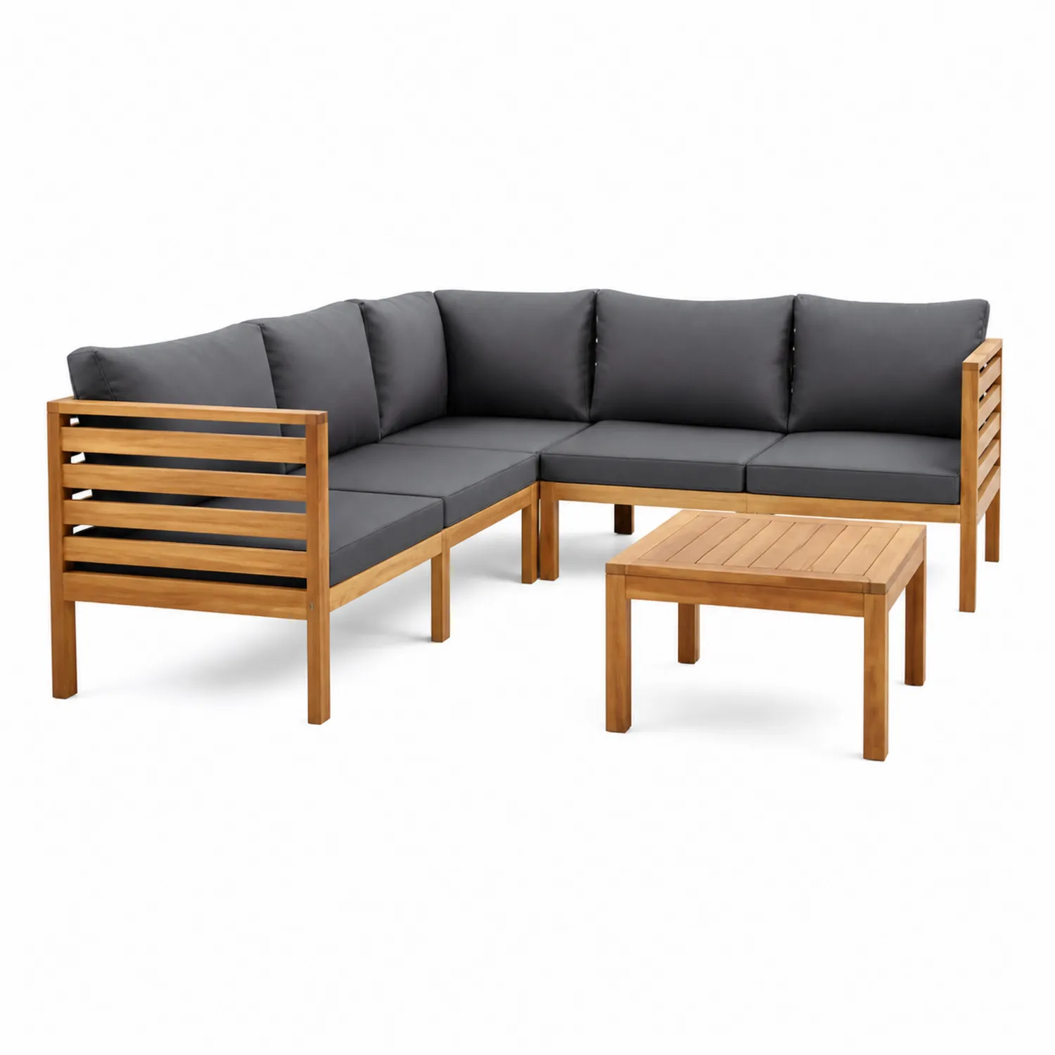 Salon de jardin en bois d'acacia avec coussins gris-Mavtrivaris