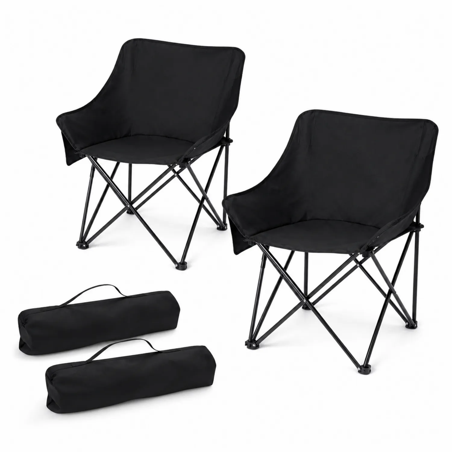 Lot de 2 Chaises Pliantes en Acier et Polyester Noir-Mavtrivaris