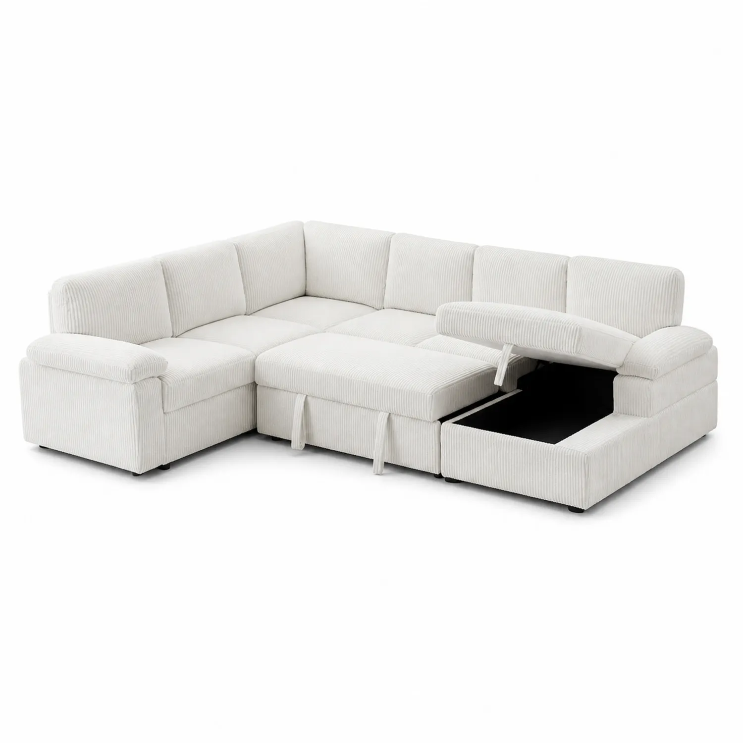 Canapé d'angle modulable avec rangement en tissu côtelé blanc-Mavtrivaris