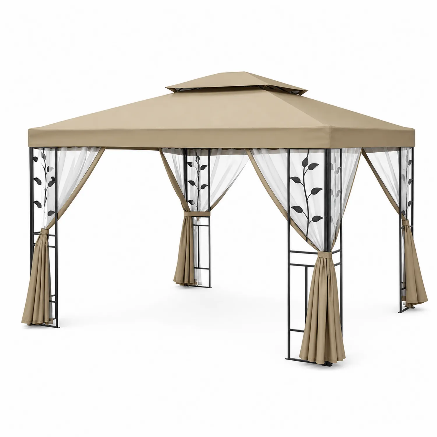 Tonnelle en métal noir avec toile en polyester beige 3x3 m-Mavtrivaris