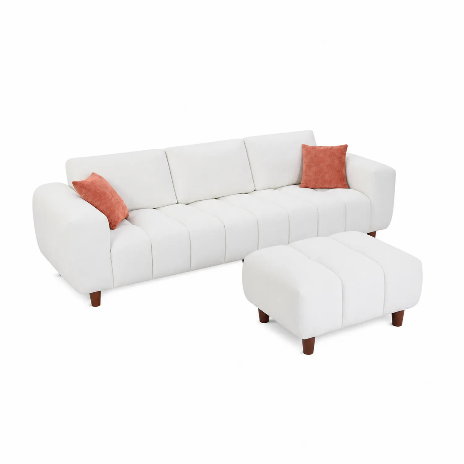 Canapé modulaire en tissu blanc et coussins en velours rouge-Mavtrivaris