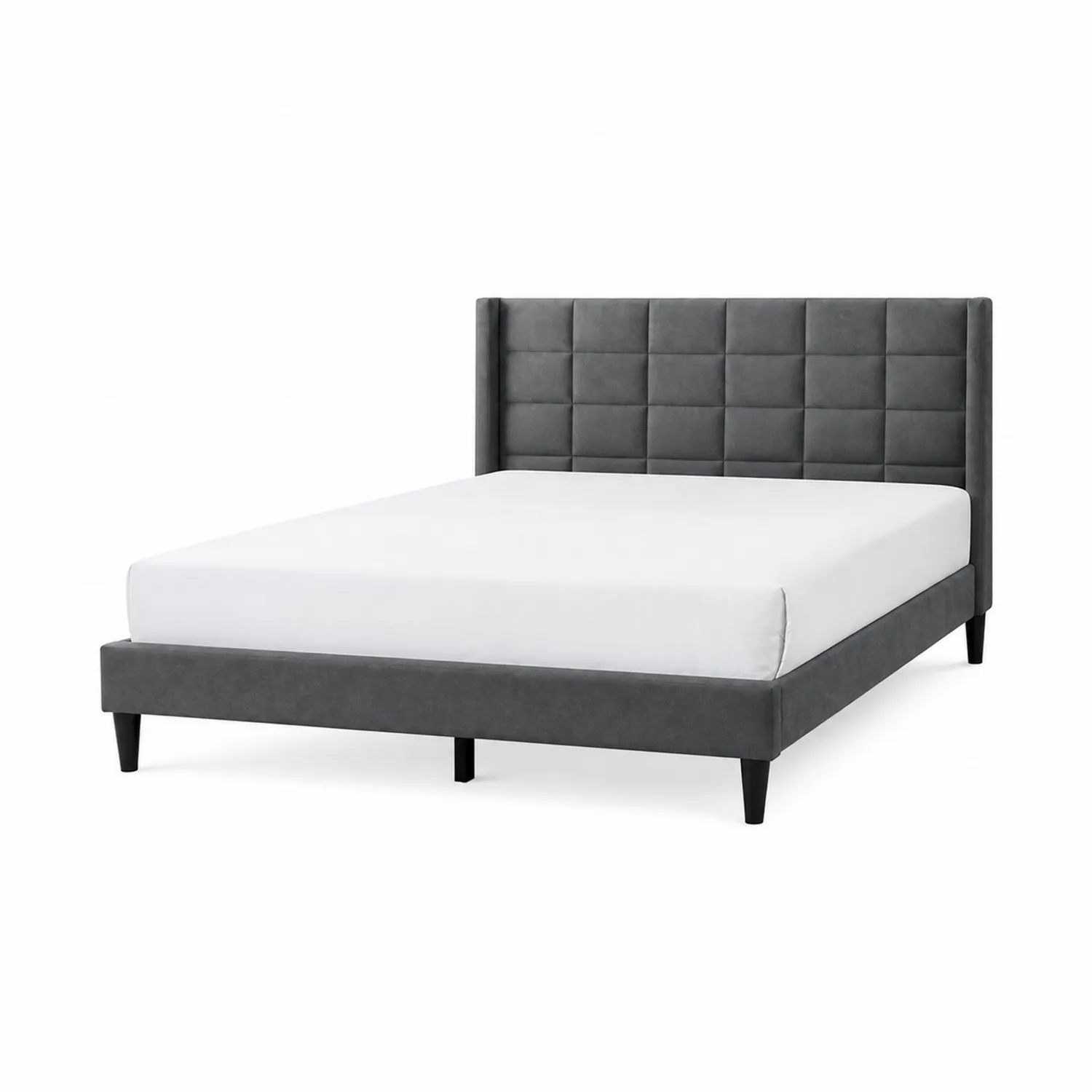 Lit double en tissu polyester gris 200x160 cm-Mavtrivaris
