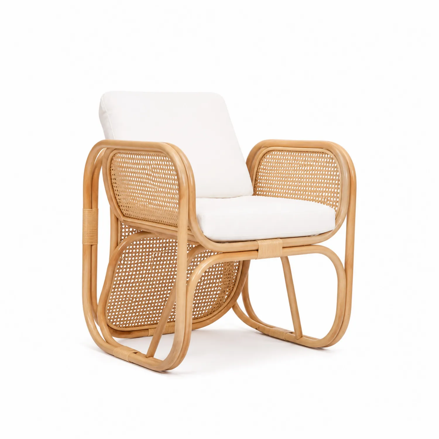 Fauteuil en rotin naturel avec coussin en polyester blanc-Mavtrivaris
