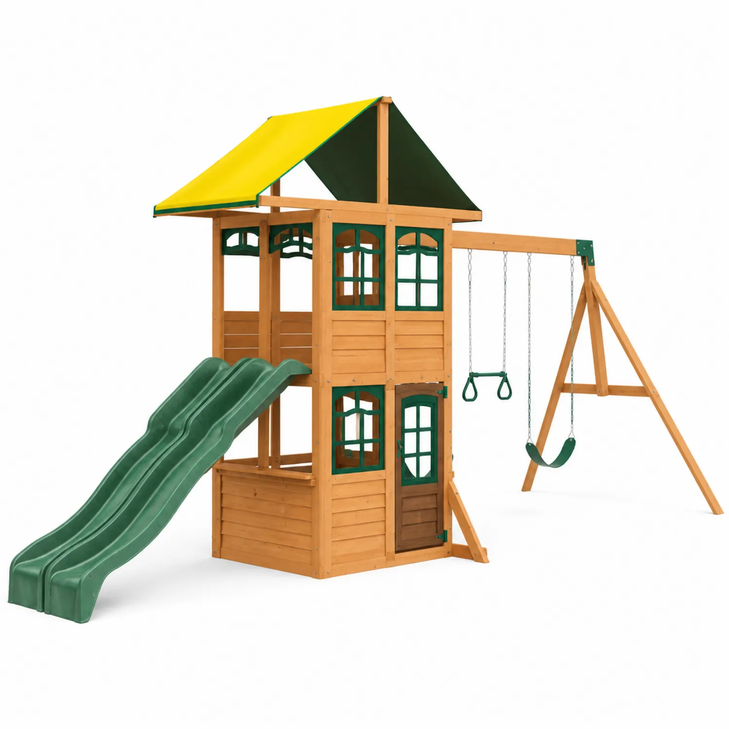 Aire de Jeux en Bois avec Toboggan et Balançoire-Mavtrivaris