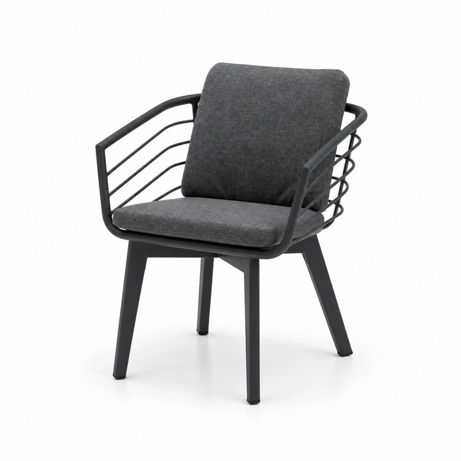 Chaise en métal noir avec coussins en polyester gris-Mavtrivaris